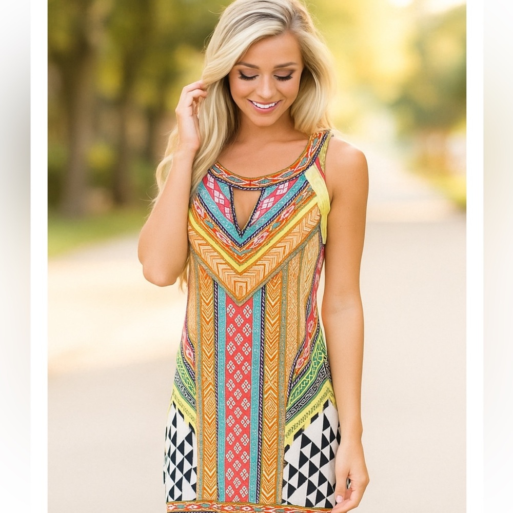 Hale Bob Multicolor Geometric Knit Top sleeveless dress